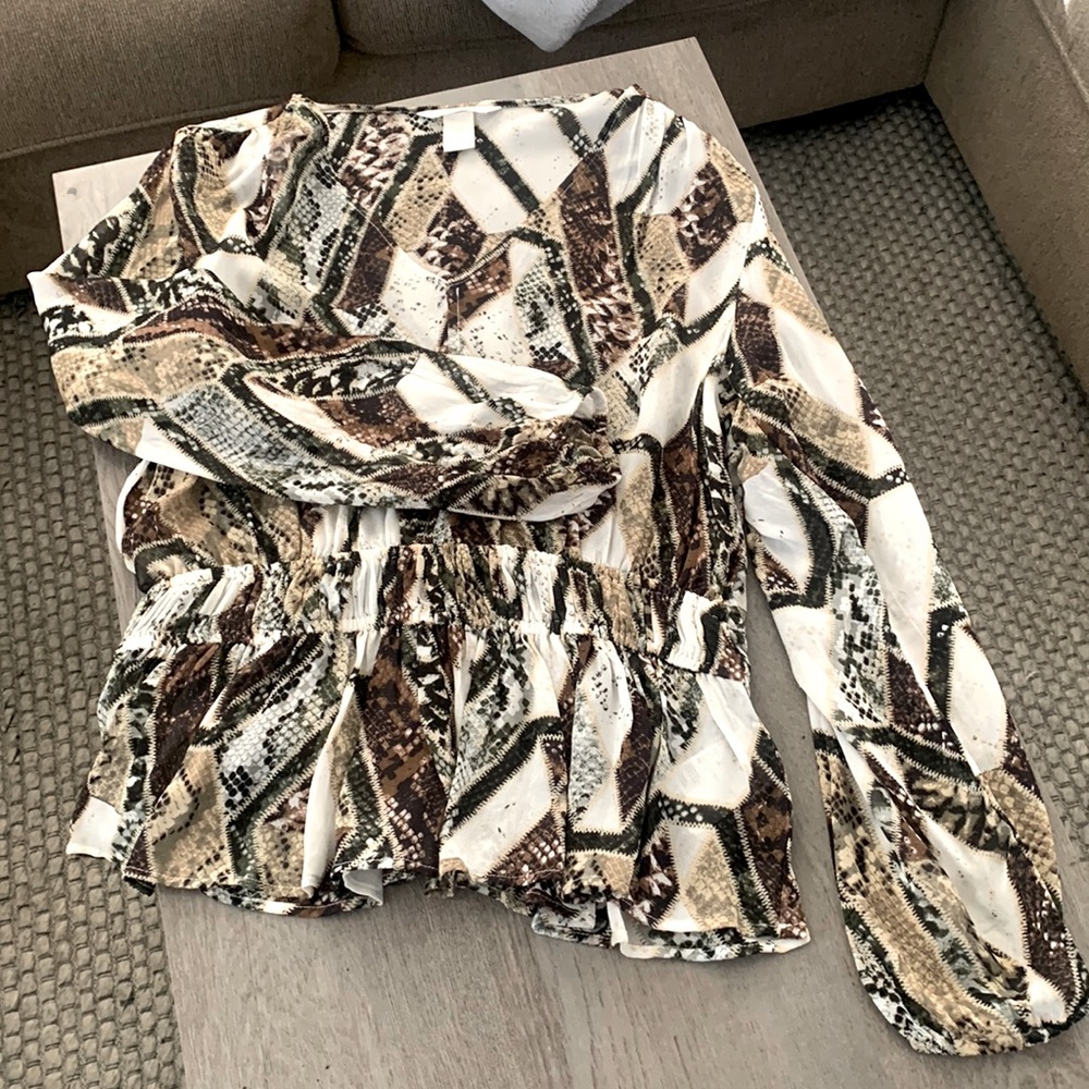 Snake Print Sheer Blouse with Cinched Waste